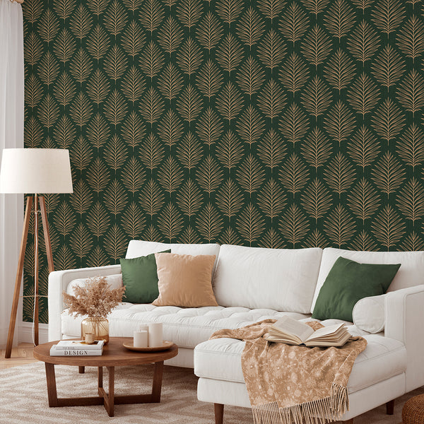 Dark Green Palm Leaves Wallpaper L057