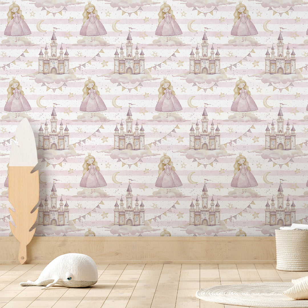 Princess Castle & Stripe Wallpaper A041
