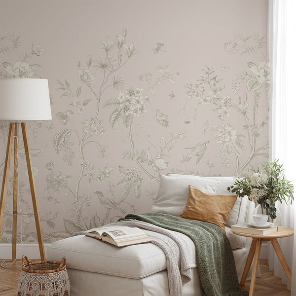 Pink Beige Vintage Garden Grasscloth Wall Mural CG006 - CostaCover - Traditional Wallpaper - abstract wallpaper - accent wallpaper - bathroom wallpaper