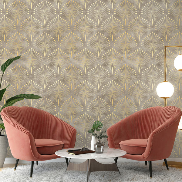 SaleCC282 Beige Brown Art Deco Wallpaper