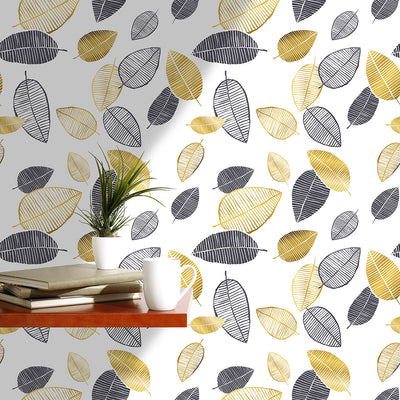 Self Adhesive Scandinavian Style Hand Drawn Leaves Removable Wallpaper CC164