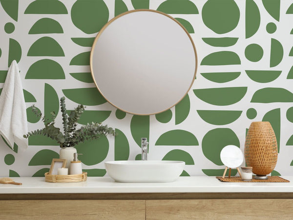 Green Boho Stones Wallpaper W029 - CostaCover - Peel and stick Removable Wallpaper - Abstract - abstract lines - abstract wall art