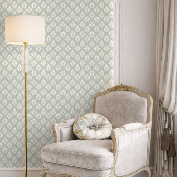 Sage Green Linen Leaf Wallpaper L038