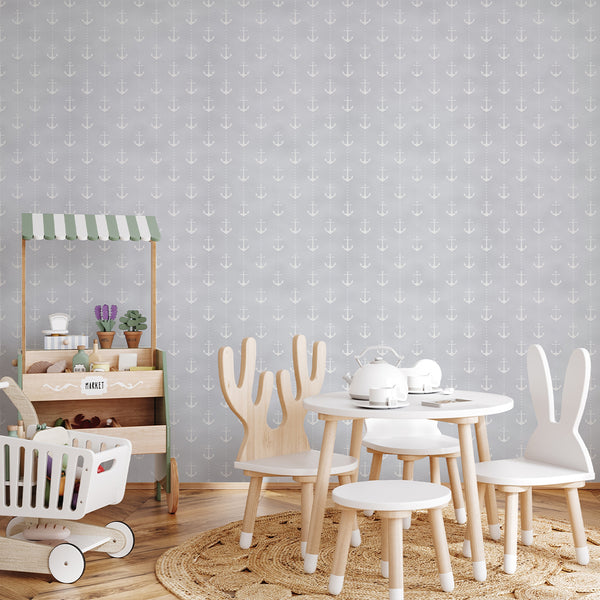 Gray White Anchors Wallpaper A113