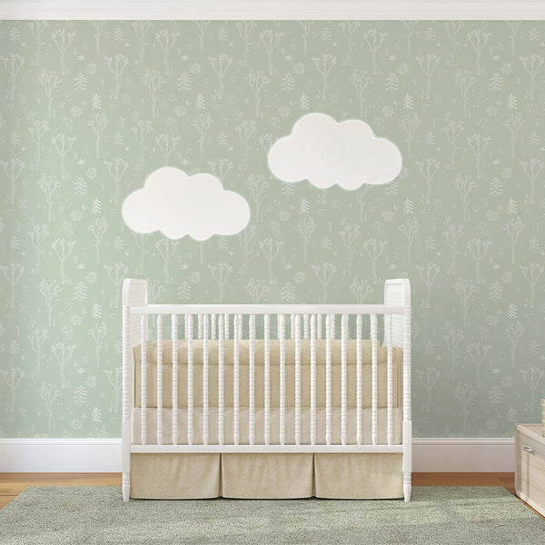 Green White Tree Forest Wallpaper S048 - CostaCover - Peel and stick Removable Wallpaper - abstract forest - abstract wall art - abstract wallpaper