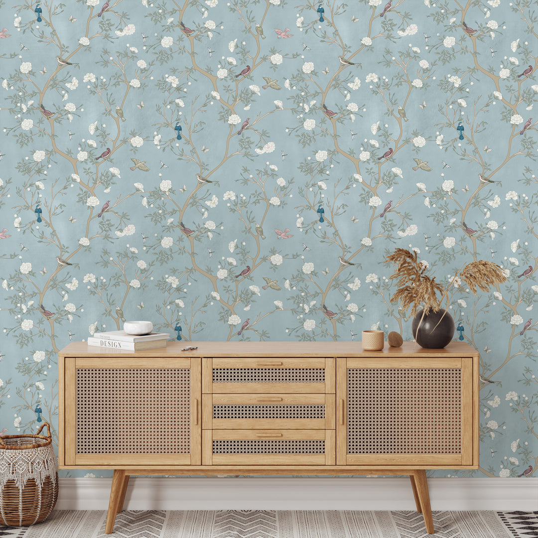 Blue Blossom Trees & Birds Wallpaper W058 – CostaCover