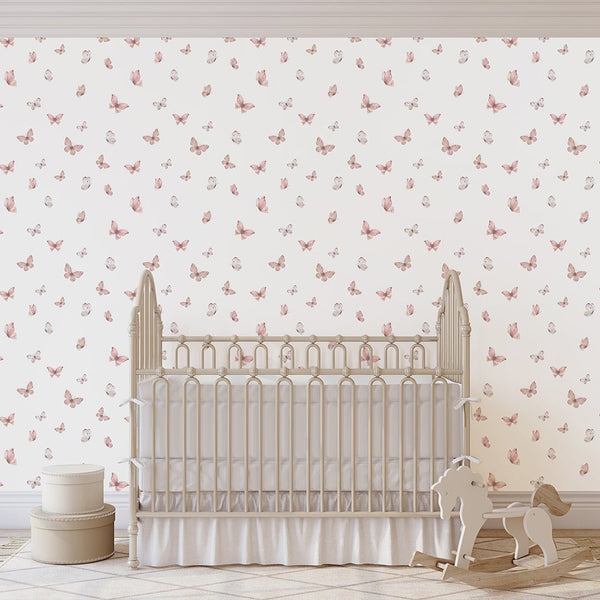 Pink Butterflies Wallpaper W156 - CostaCover - Peel and stick Removable Wallpaper - accent wallpaper - adhesive wallpaper - baby bedroom