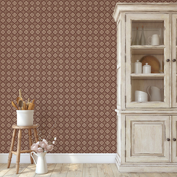 Terracotta Damask Medallion Wallpaper L083