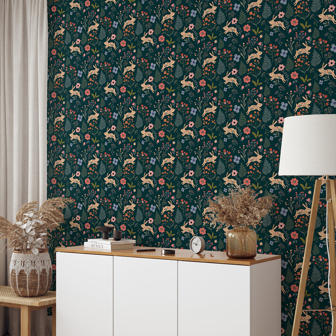 Dark Floral Bunny Wallpaper W177