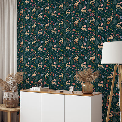 Dark Floral Bunny Wallpaper W177