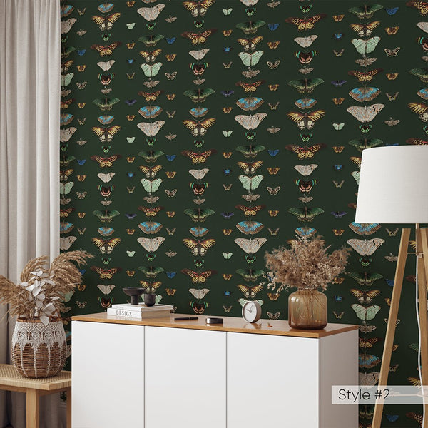Beige Green Retro Butterflies Wallpaper W159 - CostaCover - Peel and stick Removable Wallpaper - accent wallpaper - adhesive wallpaper - bathroom wallpaper