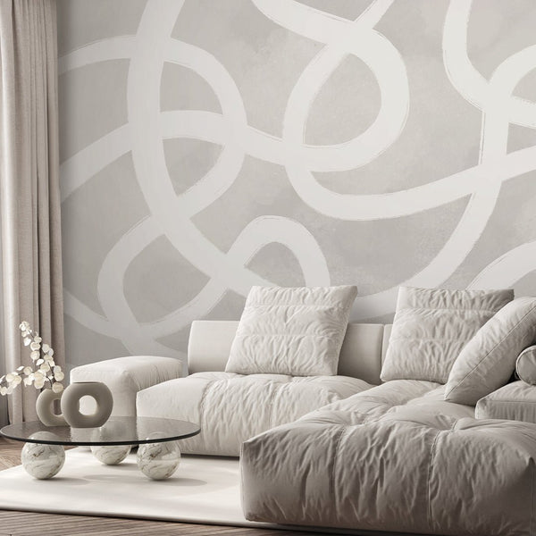 Gray & White Lines Wall Mural AM008 - CostaCover - Peel and stick Removable Wallpaper - about walls - Abstract - Abstract Beige Gold Stripes Waves Removable Wallpaper near me
