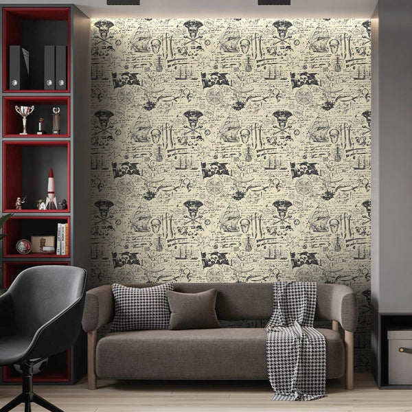 Vintage Pirate Map Wallpaper A094-CostaCover-Peel and stick Removable Wallpaper-abstract wallpaper-accent wallpaper-adhesive wallpaper