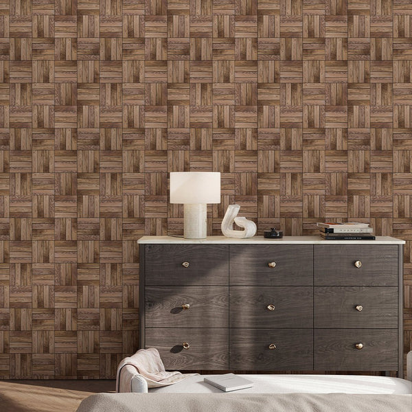 Geometric Wooden Board Wallpaper A006 - CostaCover - Peel and stick Removable Wallpaper - 