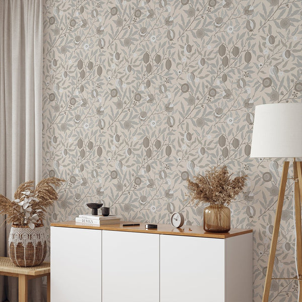Beige Fruit or Pomegranate by Morris Wallpaper W114 - CostaCover - Peel and stick Removable Wallpaper - abstract wallpaper - accent wallpaper - adhesive wallpaper