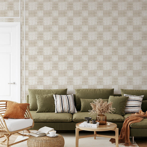 Soft Beige Checker Grasscloth Wallpaper CG023 - CostaCover - Traditional Wallpaper - Abstract - abstract lines - abstract mural