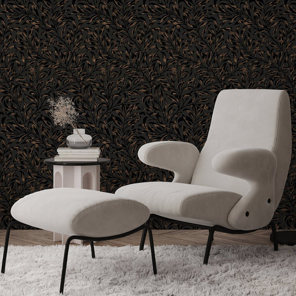 Black & Bronze Willow Bough by Morris Wallpaper W093 - CostaCover - Peel and stick Removable Wallpaper - abstract wall art - abstract wallpaper - accent wallpaper