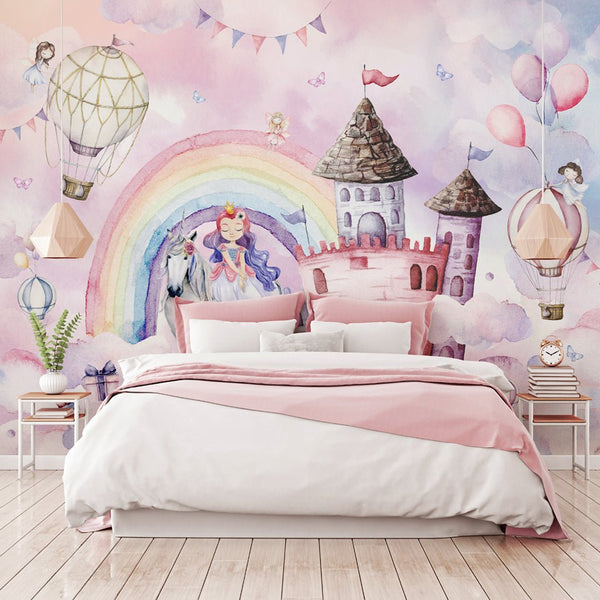 Fairytale Сastle with Princess Wall Mural WM067 - CostaCover - Peel and stick Removable Wallpaper - abstract wallpaper - accent wallpaper - adhesive wallpaper