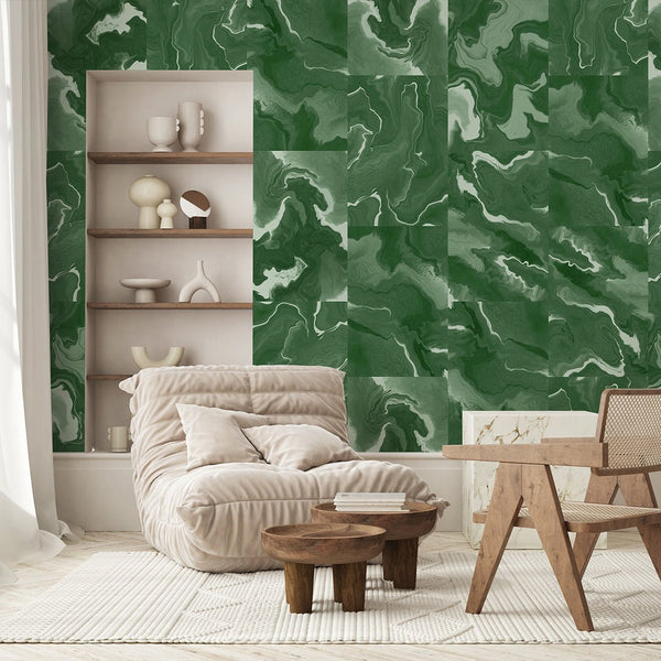 Green Marble Squares Wall Mural AM033 - CostaCover - Peel and stick Removable Wallpaper - about walls - Abstract - Abstract Labyrinth Lines