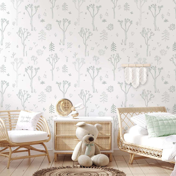 Green Tree Forest Wallpaper S045 - CostaCover - Peel and stick Removable Wallpaper - abstract forest - abstract wall art - abstract wallpaper