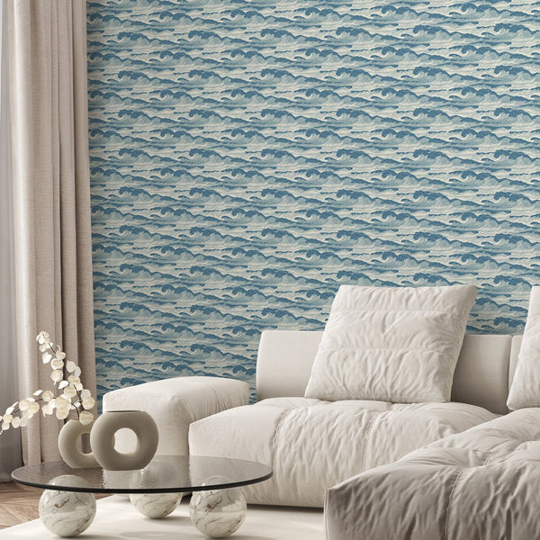 Japanese Blue Waves Wallpaper A099 - CostaCover - Peel and stick Removable Wallpaper - about walls - Abstract - abstract lines