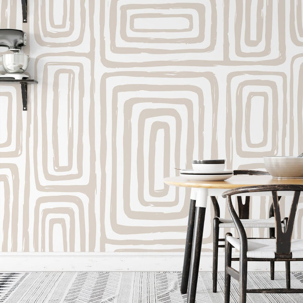 Neutral Hazelnut Maze Wallpaper W035 - CostaCover - Peel and stick Removable Wallpaper - Abstract - abstract lines - abstract wall art