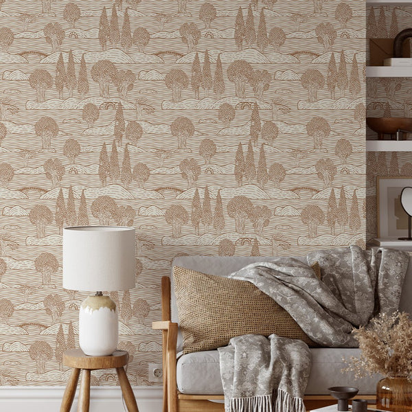 Beige Landscape Wallpaper CC351 - CostaCover - Peel and stick Removable Wallpaper - Abstract - abstract floral - abstract hills