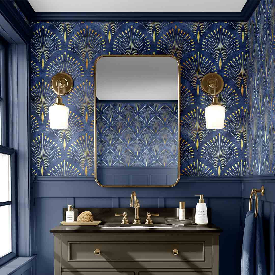 Blue Gold Effect Art Deco Style Luxury Vintage Wallpaper CC286