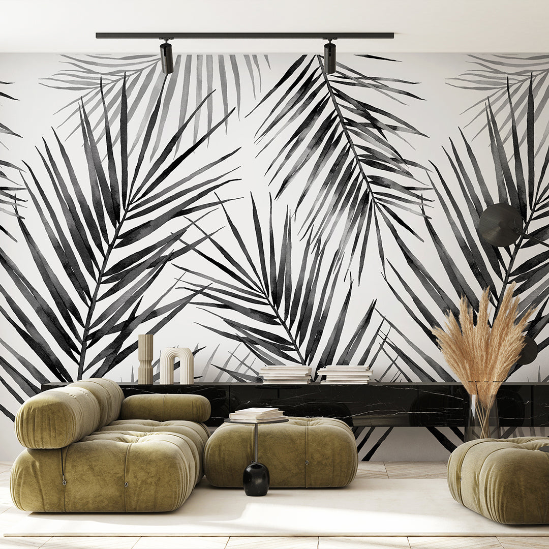 Black and White Palm Leaf Wall Mural WM123