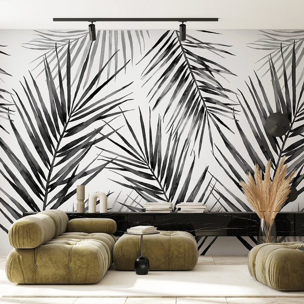 Black and White Palm Leaf Wall Mural WM123