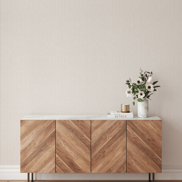 Vertical texture wallpaper with a brushed linen effect, suitable for creating a serene atmosphere in modern spaces.