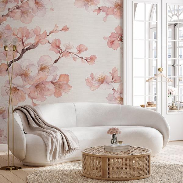 Cherry Blossoms Grasscloth Wall Mural CG008