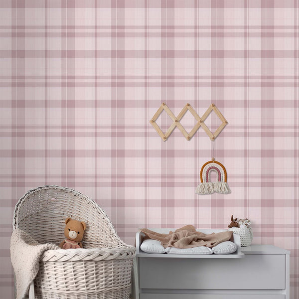 Pink Plaid Farmhouse Wallpaper S007 - CostaCover-Peel and stick Removable Wallpaper-abstract wall art-abstract wallpaper-accent wallpaper