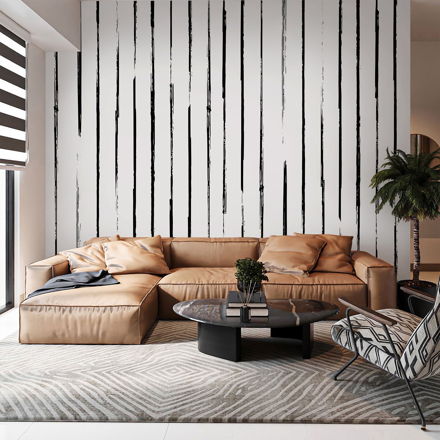 Black White Vertical Stripe Wall Mural