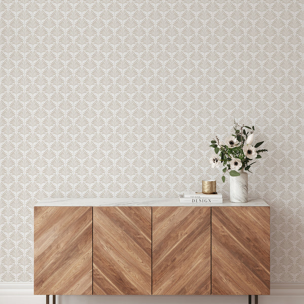 Neutral Beige Coastal Leaves Wallpaper L062