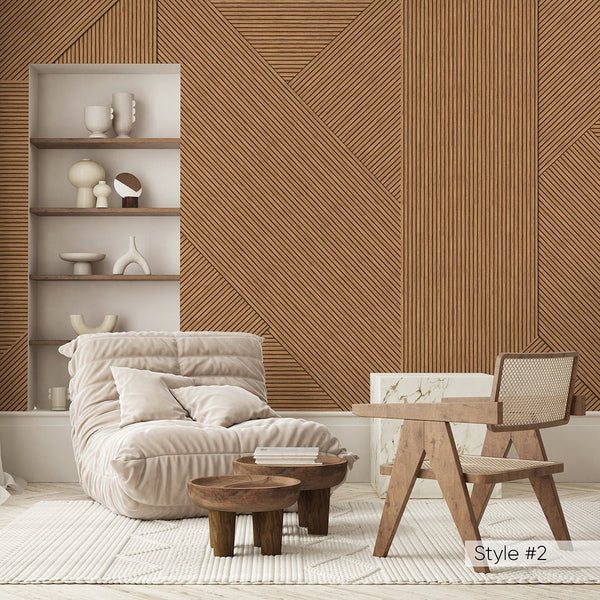 Geometric Wooden Panels Effect Wall Mural AM075 - CostaCover - Peel and stick Removable Wallpaper - about walls - abstract wallpaper - accent wallpaper