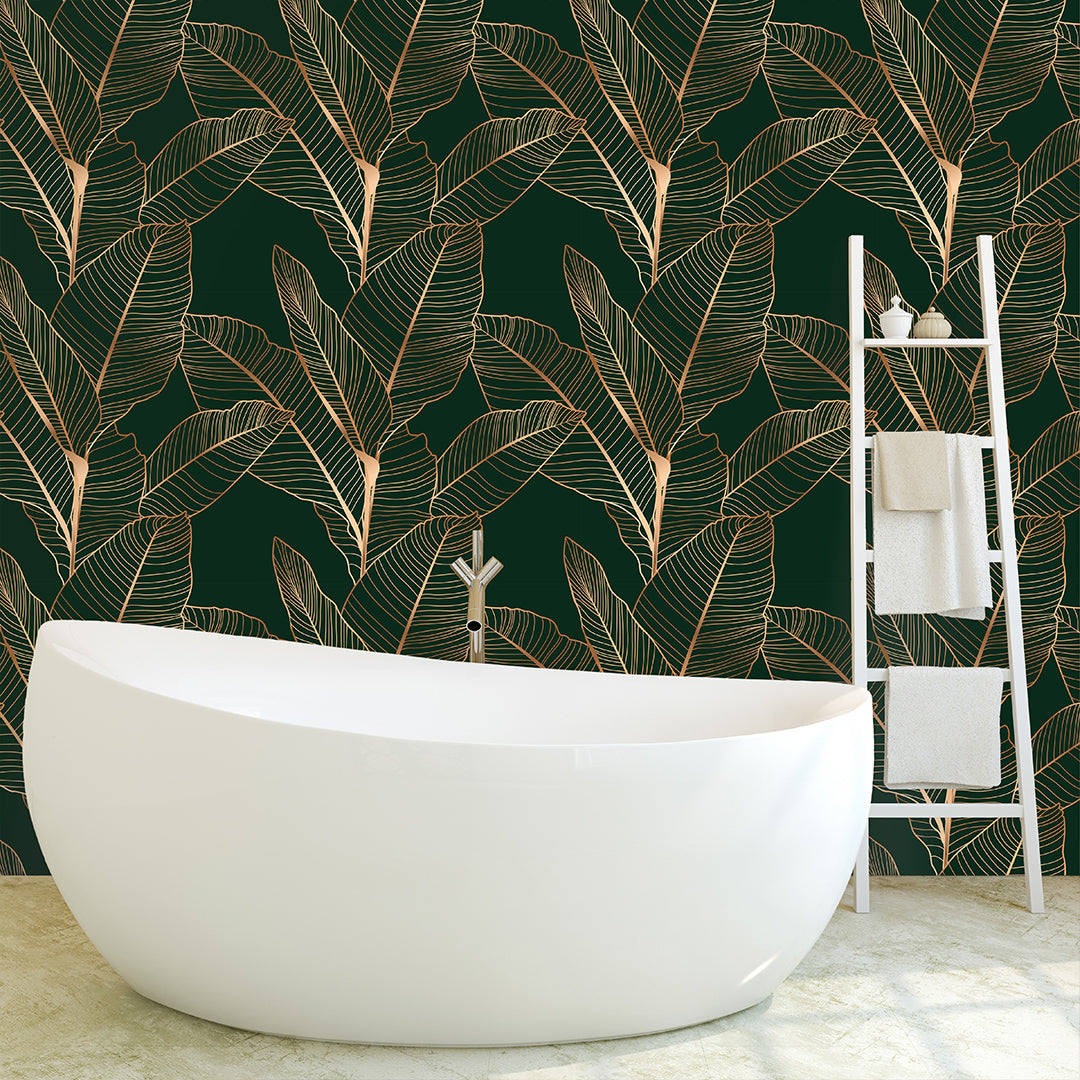 Dark Green Banana Leaves Wallpaper CC346