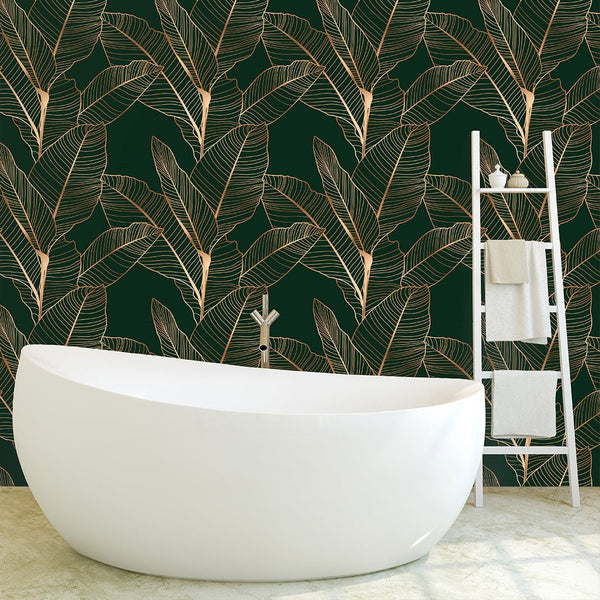 Dark Green Banana Leaves Wallpaper CC346 - CostaCover - Peel and stick Removable Wallpaper - abstract floral - abstract wallpaper - accent wallpaper