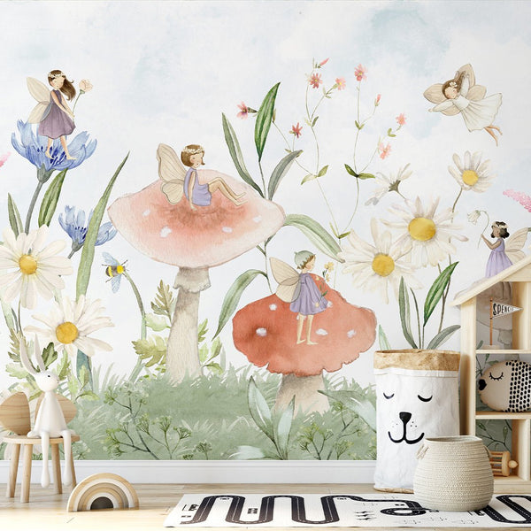 Fairies and Mushrooms Wall Mural SM051 - CostaCover - Peel and stick Removable Wallpaper - accent wallpaper - adhesive wallpaper - baby bedroom