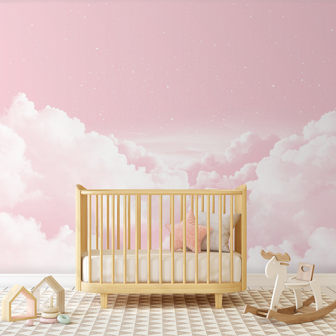 Pastel Pink Sky 3D Clouds Self Adhesive Kids Wall Mural CCM141