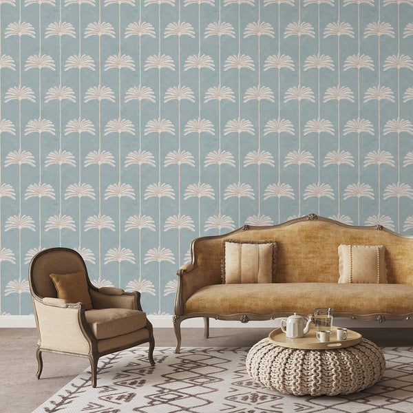 Soft Teal Palms Wallpaper A126