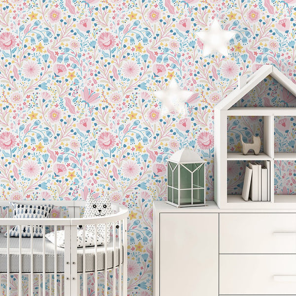 Pink Delicate Floral Wallpaper A057 - CostaCover-Peel and stick Removable Wallpaper-accent wallpaper-adhesive wallpaper-baby bedroom