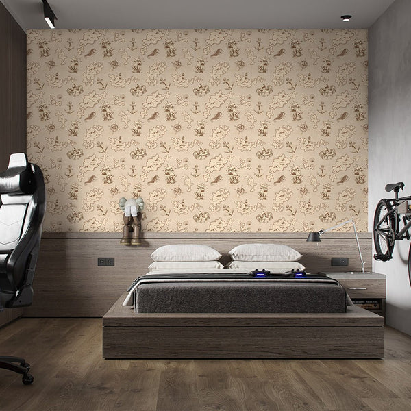 Beige Nautical Map Wallpaper A088 - CostaCover-Peel and stick Removable Wallpaper-abstract wall art-abstract wallpaper