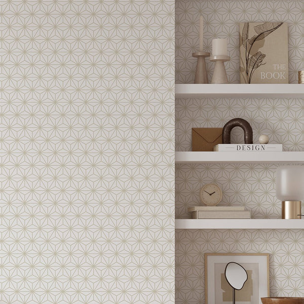 White Beige Prism Wallpaper CC285 - CostaCover - Peel and stick Removable Wallpaper - Abstract - Abstract Labyrinth Lines - abstract lines