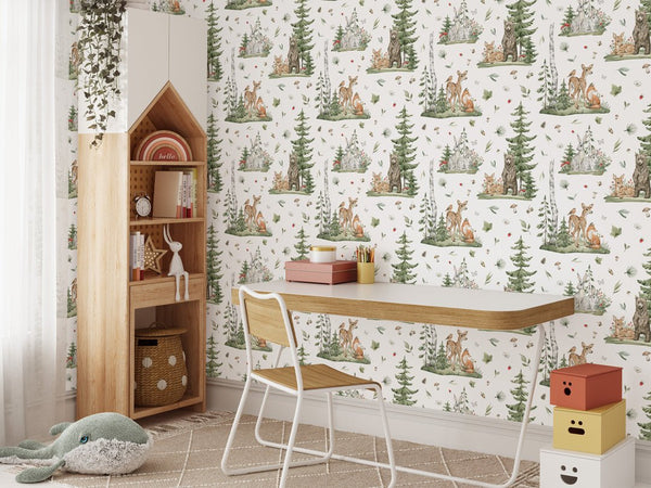 Forest Animals Wallpaper W074 - CostaCover - Peel and stick Removable Wallpaper - abstract wall art - accent wallpaper - adhesive wallpaper