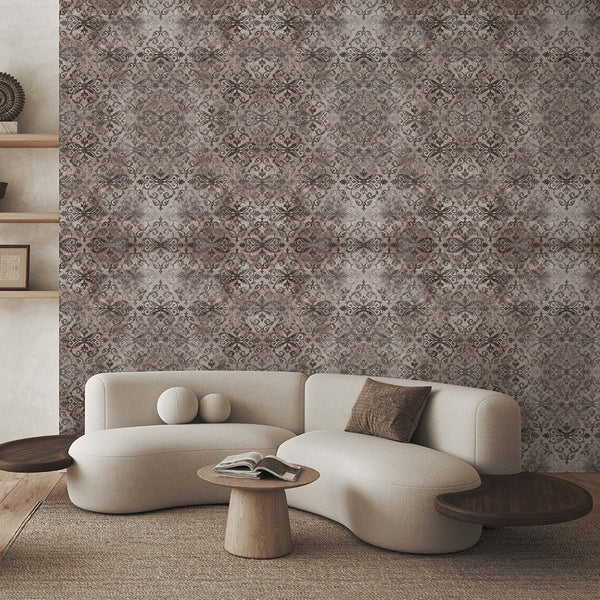 Vintage Brown Damask Wallpaper A022 - CostaCover - Peel and stick Removable Wallpaper - abstract wall art - abstract wallpaper - accent wallpaper