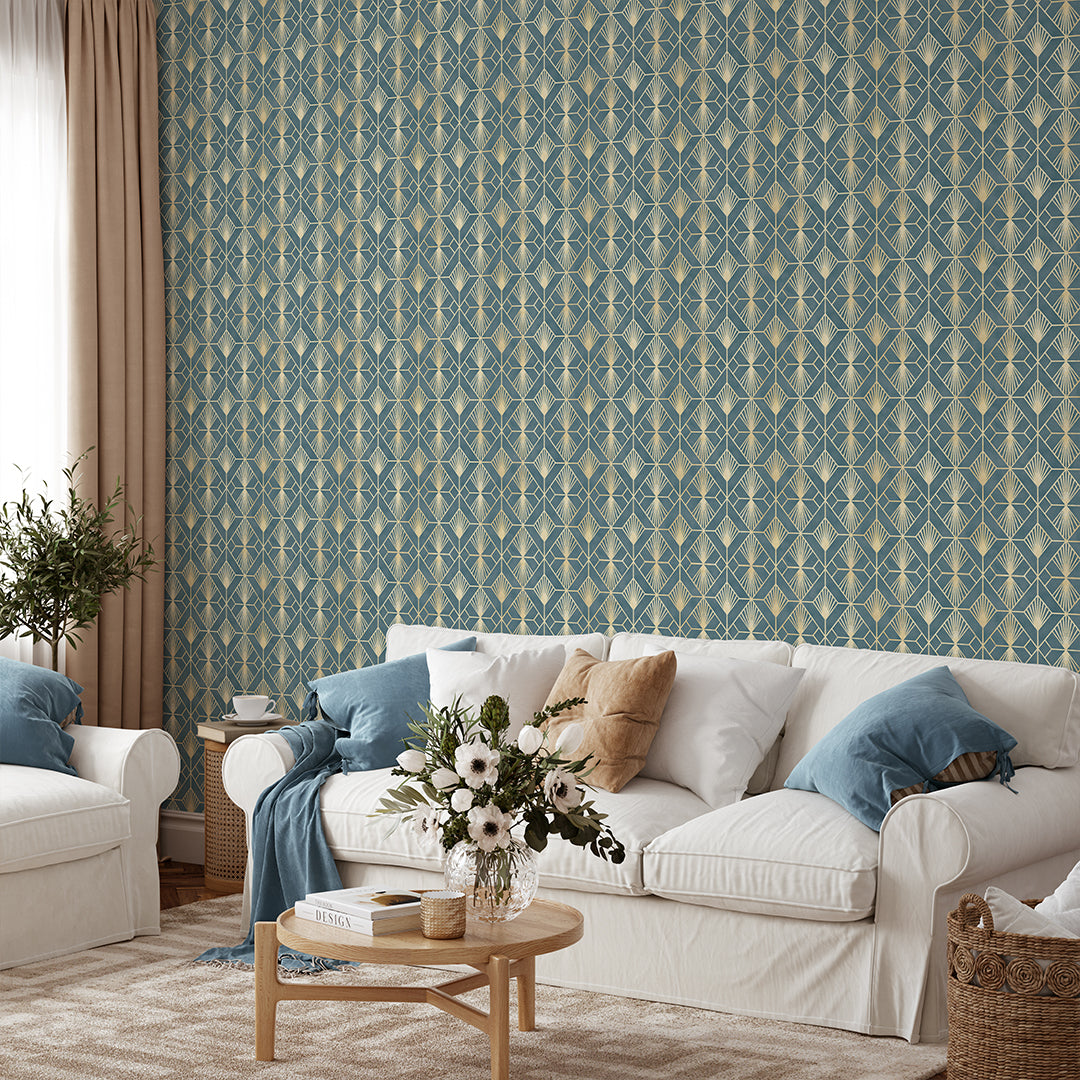 Blue Gray Art Deco Wallpaper CC335