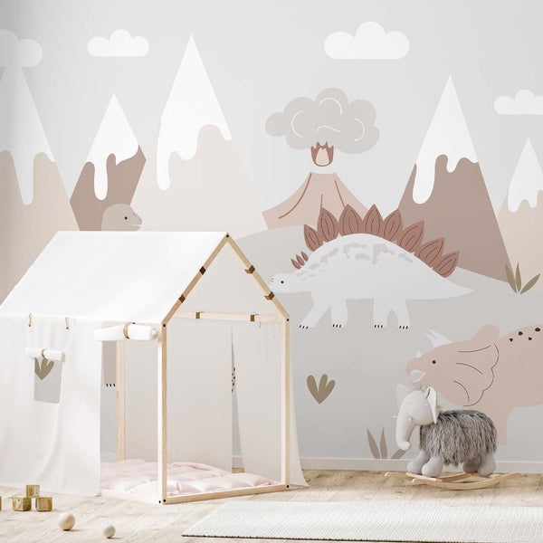 Gray Beige Dinosaurs Wall Mural AM107 - CostaCover - Peel and stick Removable Wallpaper - abstract mountains - abstract wall art - abstract wallpaper