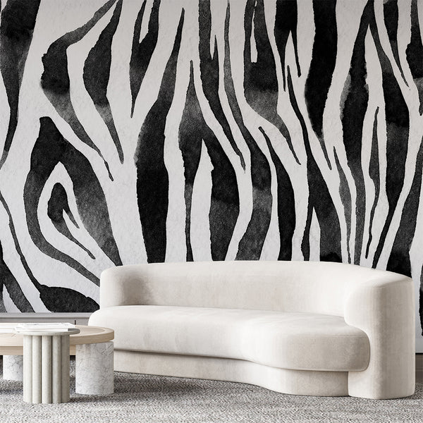 Black & White Zebra Texture Wall Mural AM121 - CostaCover - Peel and stick Removable Wallpaper - Abstract - abstract mural - abstract paint