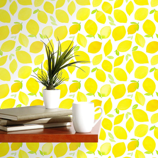 Watercolor Yellow Lemons Wallpaper CC076 - CostaCover - Peel and stick Removable Wallpaper - accent wallpaper - adhesive wallpaper - Backsplash panels